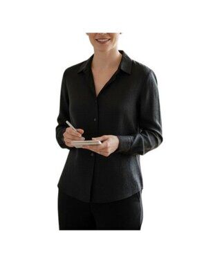 Oleg Cassini Black Jacquard Silk Blend Blouse Button Front M NWT